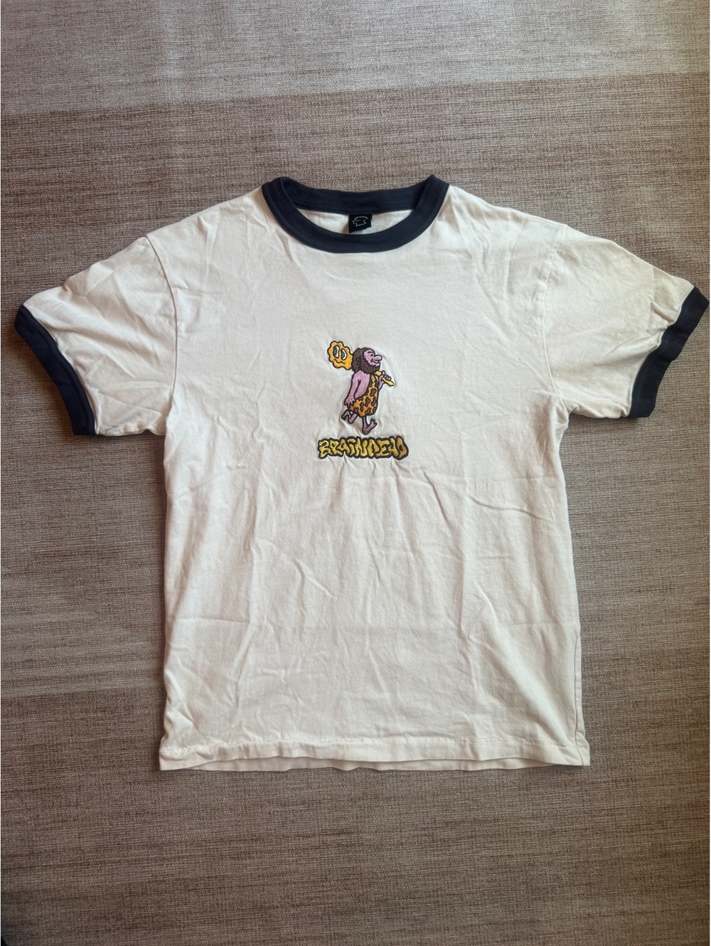 Caveman Embroidered Brain Dead Ringer T-Shirt in XS